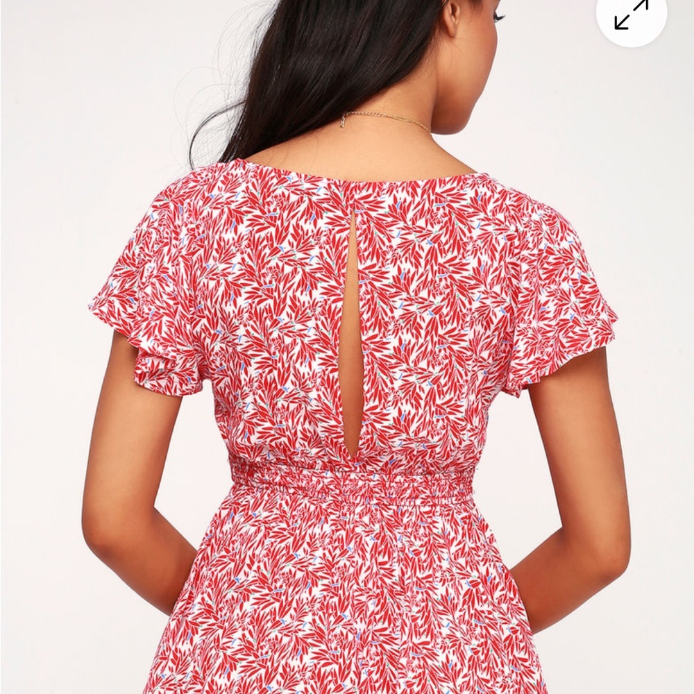 Dondi Red and White Print Tie-Front Short Sleeve Romper - Picture 3 of 4